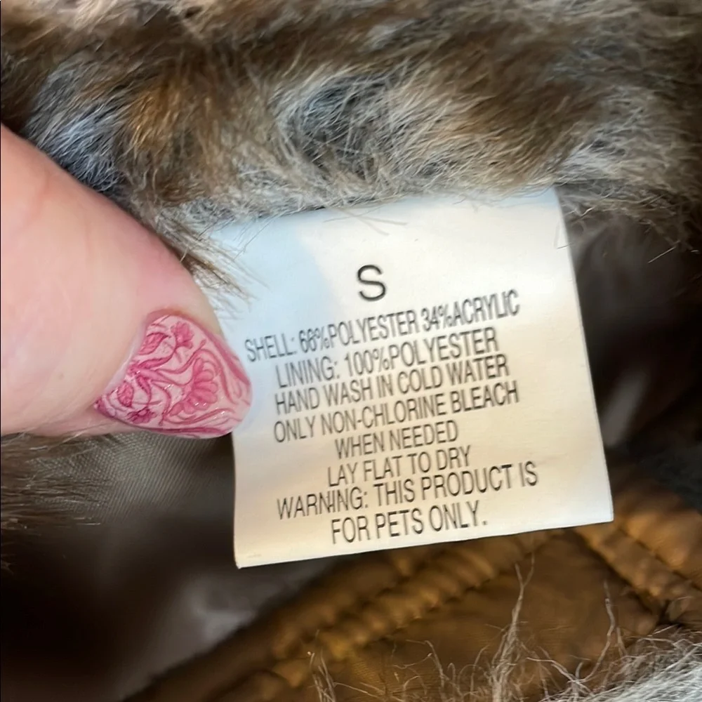 Faux Fur Pet Jacket with Collar Brown Gray size S